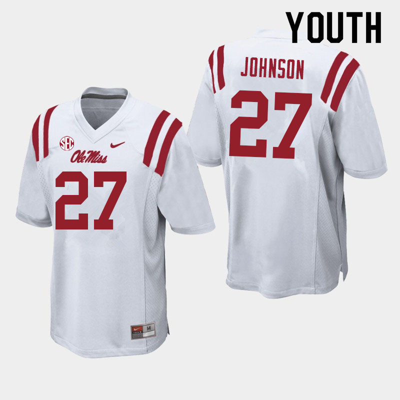 Youth #27 Tysheem Johnson Ole Miss Rebels College Football Jerseys Sale-White
